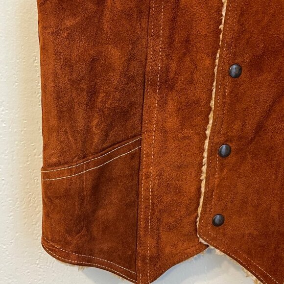 Vintage Grais 70s Sueded Shearling Style Western Leather Vest Small - Picture 5 of 15